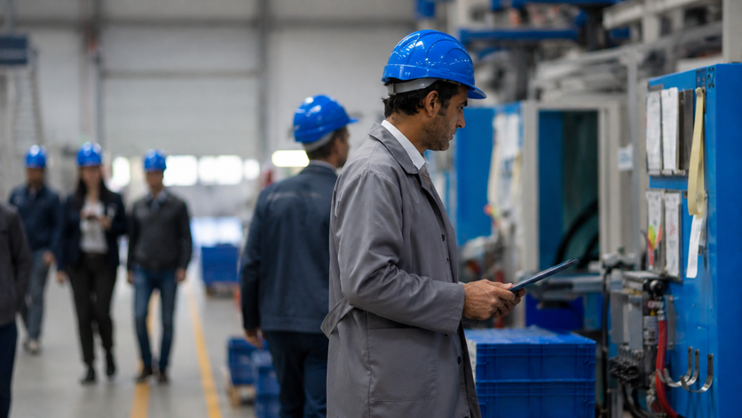 Factory verifier using tablet during a site visit
